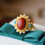 Natural Red Agate 925 Silver Pearl Turquoise Pendant Necklace