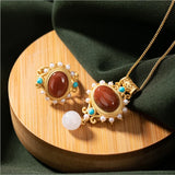 Natural Red Agate 925 Silver Pearl Turquoise Pendant Necklace
