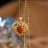 Red Agate Heart-Shaped Necklace for Mom