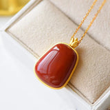 Natural South Red Agate Pendant S925 Silver Gold-plated Frosted Inlaid