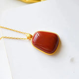 Natural South Red Agate Pendant S925 Silver Gold-plated Frosted Inlaid