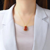 Natural South Red Agate Pendant S925 Silver Gold-plated Frosted Inlaid