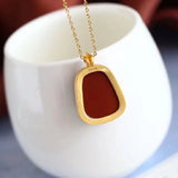 Natural South Red Agate Pendant S925 Silver Gold-plated Frosted Inlaid
