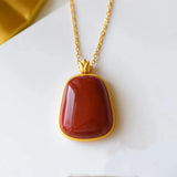 Natural South Red Agate Pendant S925 Silver Gold-plated Frosted Inlaid