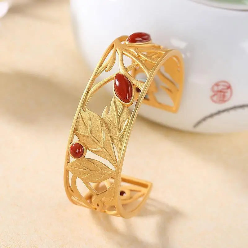 Natural South Red Agate S925 Silver Bracelet Vintage Chinese Style