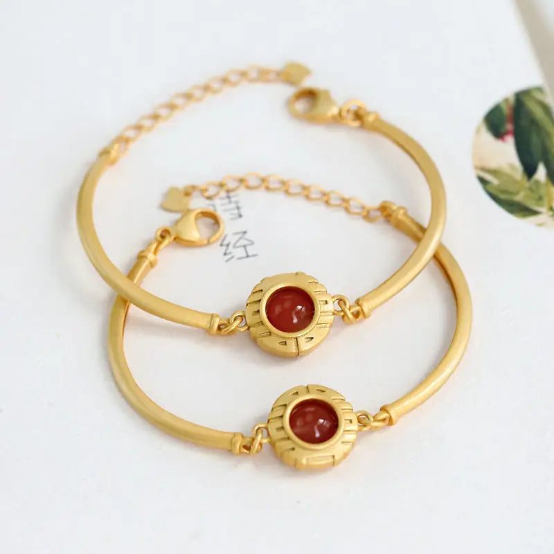 Natural South Red Agate S925 Sterling Silver Bracelet for Women