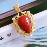 South Red Agate Charm Pendant Pearl Necklace