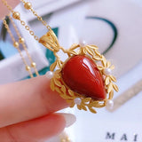 South Red Agate Charm Pendant Pearl Necklace