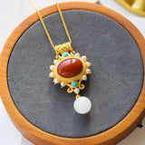 Natural South Red Pendant Ring Set Freshwater Pearl Green Pine Sterling Silver
