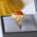 Natural South Red Pendant Ring Set Freshwater Pearl Green Pine Sterling Silver