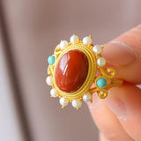 Natural South Red Pendant Ring Set Freshwater Pearl Green Pine Sterling Silver