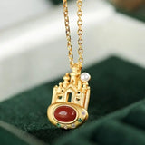 Red chalcedony Pearl Pendant Necklace Antique Palace Noble Women's Jewelry