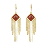 Natural South Red Chalcedony Tassel Earrings, Chinese Retro Court Unique Craft