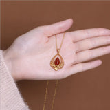 Natural South Red Chalcedony Water Drop Pendant Necklace