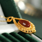 Natural South Red Chalcedony Water Drop Pendant Necklace