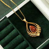 Natural South Red Chalcedony Water Drop Pendant Necklace