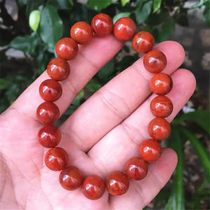 Handcarved Red Agate Beads Bracelet 12mm, Natural Jade Bangle for Women Men