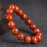 Handcarved Red Agate Beads Bracelet 12mm, Natural Jade Bangle for Women Men