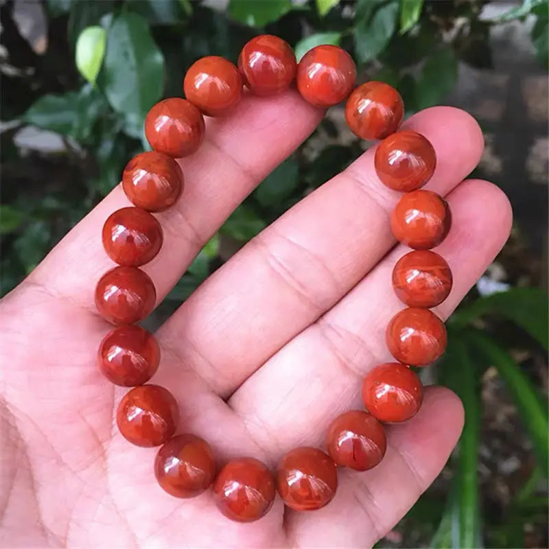 Handcarved Red Agate Beads Bracelet 12mm, Natural Jade Bangle for Women Men