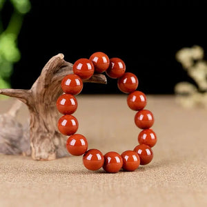 Handcarved Red Agate Beads Bracelet 12mm, Natural Jade Bangle for Women Men