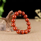 Handcarved Red Agate Beads Bracelet 12mm, Natural Jade Bangle for Women Men