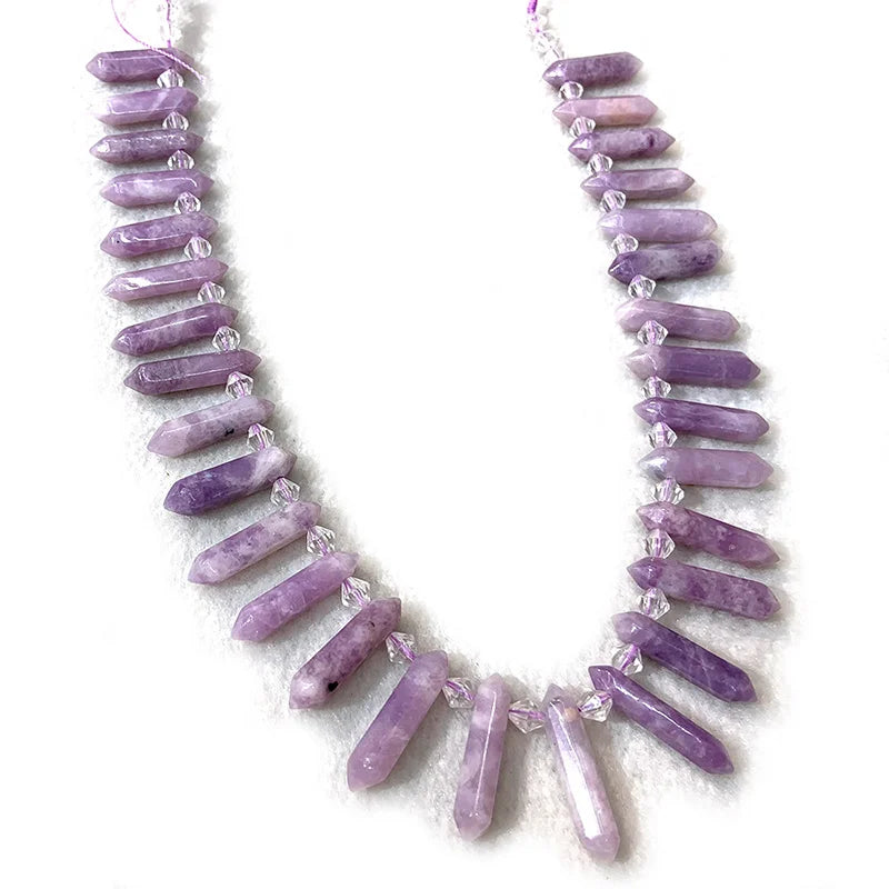 Natural Spodumene Stone Beads 15'' Sticks Crystal Point Shape DIY Loose Beads