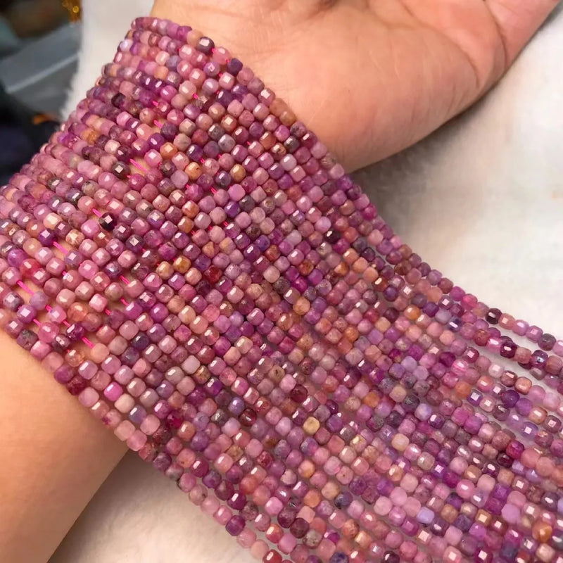 Natural Sri Lanka Ruby Cube Faceted Beads 3-3.5mm for Jewelry Making