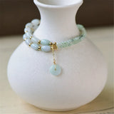 Jadeite Jade Double Circle Bracelet with Buckle Pendant
