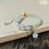 Jadeite Jade Double Circle Bracelet with Buckle Pendant