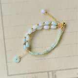Jadeite Jade Double Circle Bracelet with Buckle Pendant