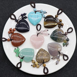 Heart-Shaped Natural Stone 30mm Pendant - Rose Quartz Tiger's Eye Agate Opal