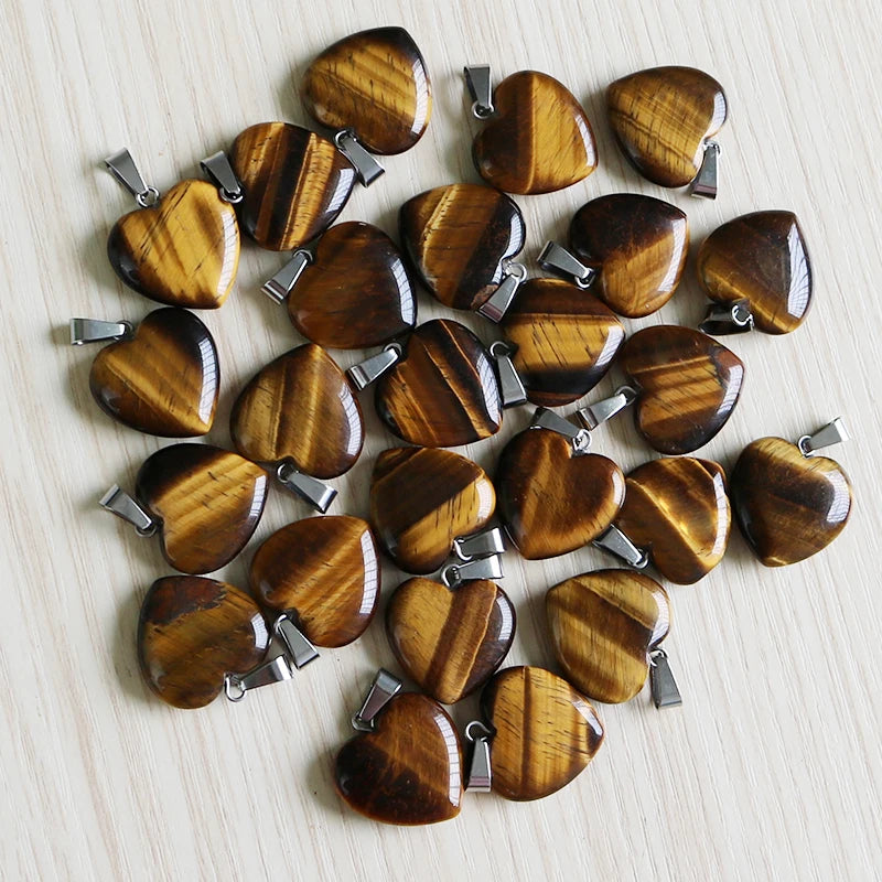 Tiger Eye Necklace Pendants Crystal Heart Beads
