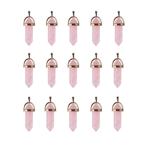 Hexagon Prism Rose Quartz Amethyst Opal Pendant Charms DIY Necklace