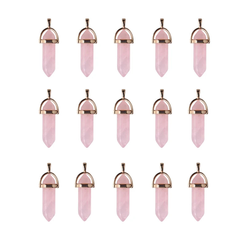 Hexagon Prism Rose Quartz Amethyst Opal Pendant Charms DIY Necklace