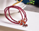 3mm Garnet Red Agate Bead Charm Clover Bracelet for Women