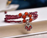 3mm Garnet Red Agate Bead Charm Clover Bracelet for Women