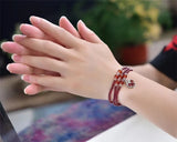 3mm Garnet Red Agate Bead Charm Clover Bracelet for Women