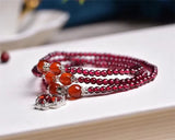 3mm Garnet Red Agate Bead Charm Clover Bracelet for Women