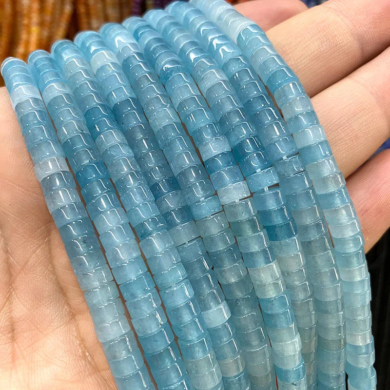 Natural Stone Aquamarine Angelite Ruby Red Tourmaline Chalcedony Rondelle