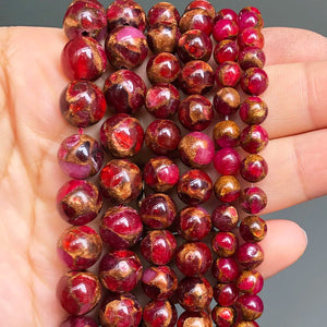 Natural Stone Red Cloisonne Round Beads 15''Strands