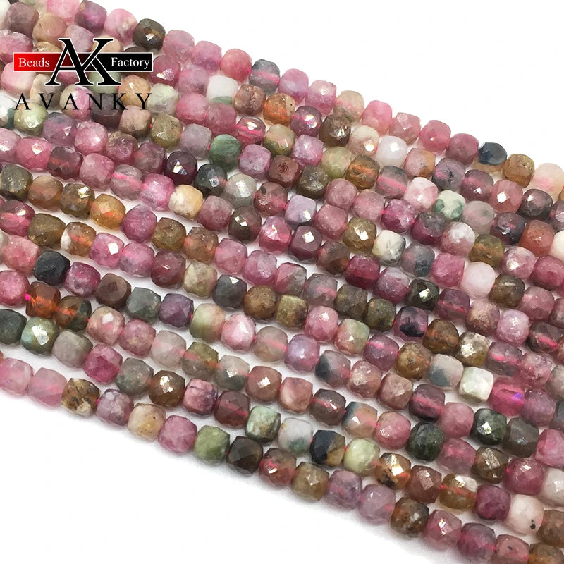 4mm Colorful Tourmaline Faceted Cube Loose Beads DIY Jewelry Making