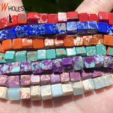 6mm Colorful Sea Sediment Jaspers Cube Spacer Beads 15''