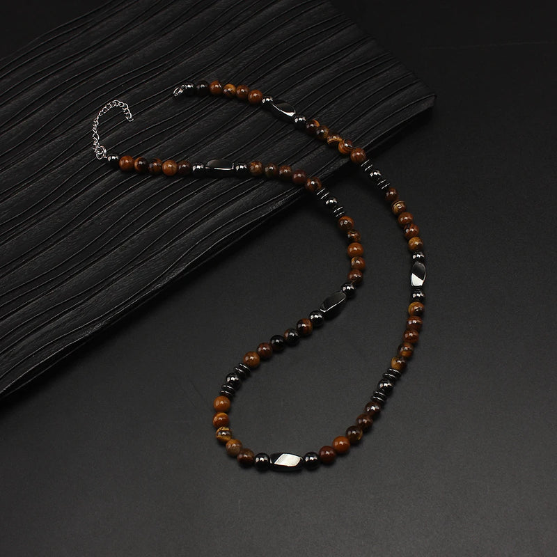 6mm Tiger-eye Hematite Beaded Necklace for Men
