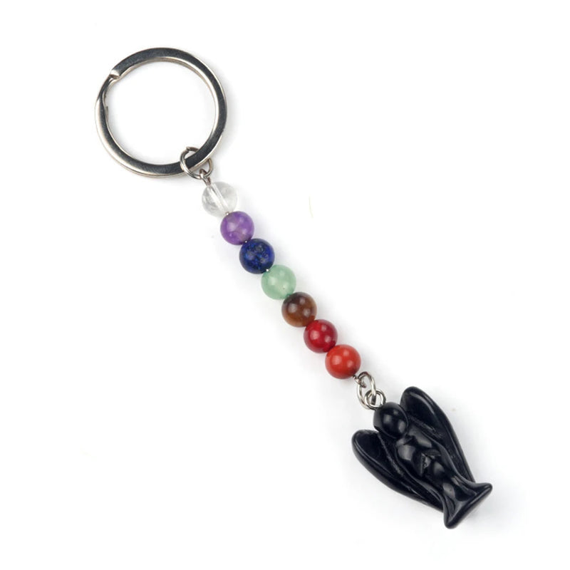 7 Chakra Angel Key Chain Reiki Healing Crystal Energy Beads Keyring