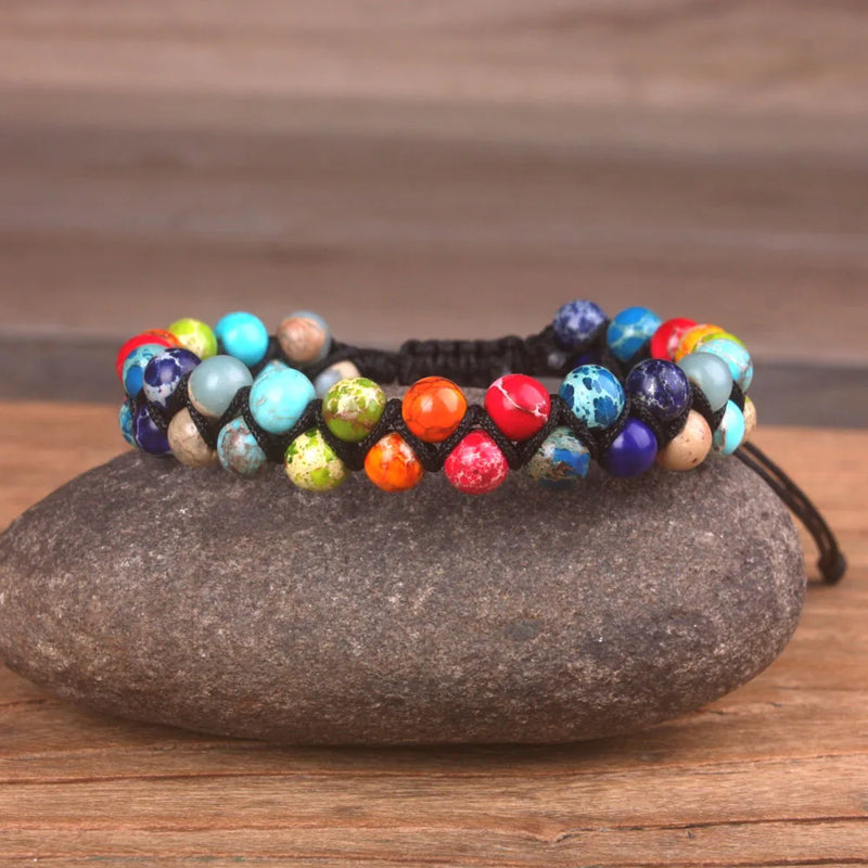 7 Chakra Rainbow Bracelet for Women Rope Woven Boho Yoga Jewelry