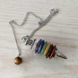 7 Chakra Pendulum Necklace Set Reiki Gemstone Dowsing Wicca Jewelry