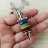 7 Chakra Pendulum Necklace Set Reiki Gemstone Dowsing Wicca Jewelry