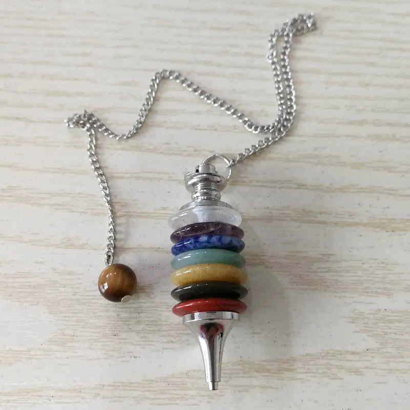 7 Chakra Pendulum Necklace Set Reiki Gemstone Dowsing Wicca Jewelry