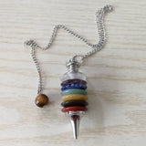7 Chakra Pendulum Necklace Set Reiki Gemstone Dowsing Wicca Jewelry