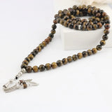 8mm Tiger Eye Stone Tassel Pendant Islamic Rosary for Women Men